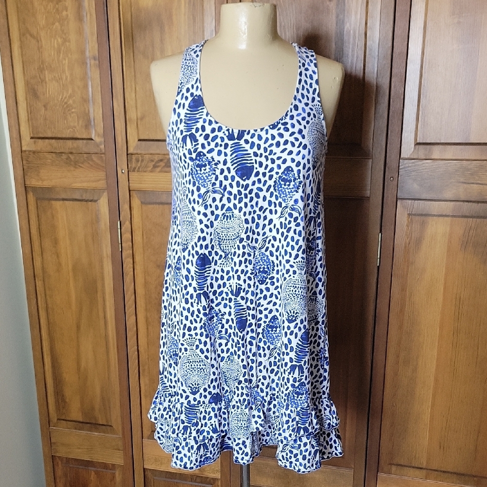 Lilly Pulitzer NWOT Evangelina Heart And Sole Blue Fish Racerback Dress Sz S